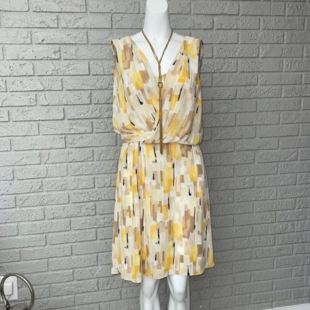 White House Black Market Women Yellow Multi Blouson Dress Size 2